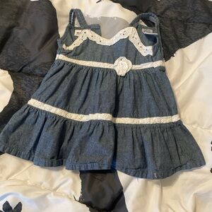 Blueberi Boulevard Denim Blue Dress with White Lace 12M